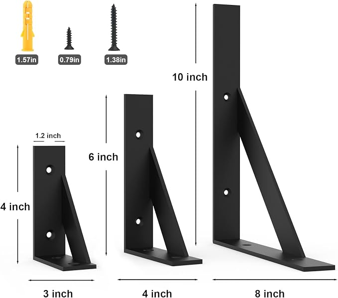 SOGAL 8 inches x 10 inches Heavy Duty Shelf Brackets,Black Shelf Bracket,Shelf Support Angle Brackets for Shelves, L Brackets Floating Shelf Brackets 4Pack