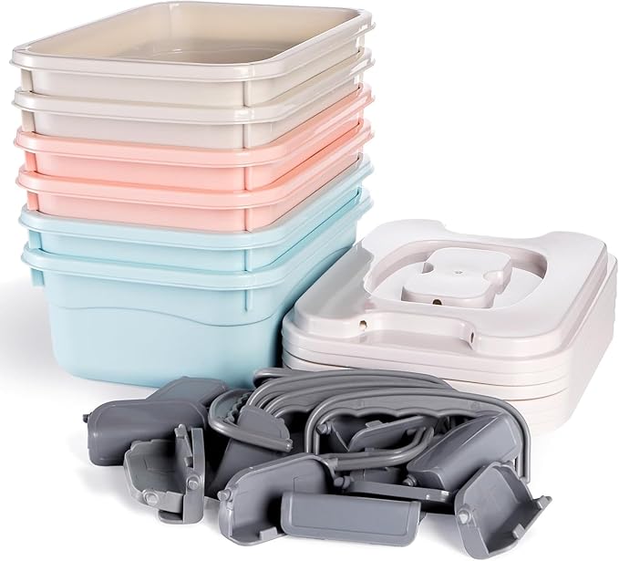 Elsjoy Set of 6 Small Plastic Storage Bins With Lid and Handle, 2.1 Quart Plastic Latch Storage Box Stackable Storage Container, Small Plastic Storage Basket Cute Organizer Box for Home, Office
