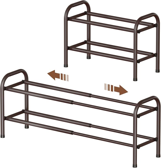 Gonfoam Shoe Rack for Closet, Expandable Shoe Organizer Storage Shelf, Adjustable Metal Free Standing Small Closet Shoe Rack for Entryway, Doorway (2-Tier Bronze)