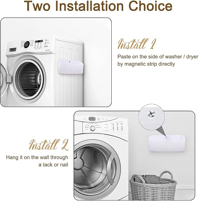 Picowe Magnetic Laundry Storage, Lint Holder Bin for Laundry Room, Space-Saving Trash Container Hanging on Dryer, Washer or Wall Mount Trash Bin (Gray White)