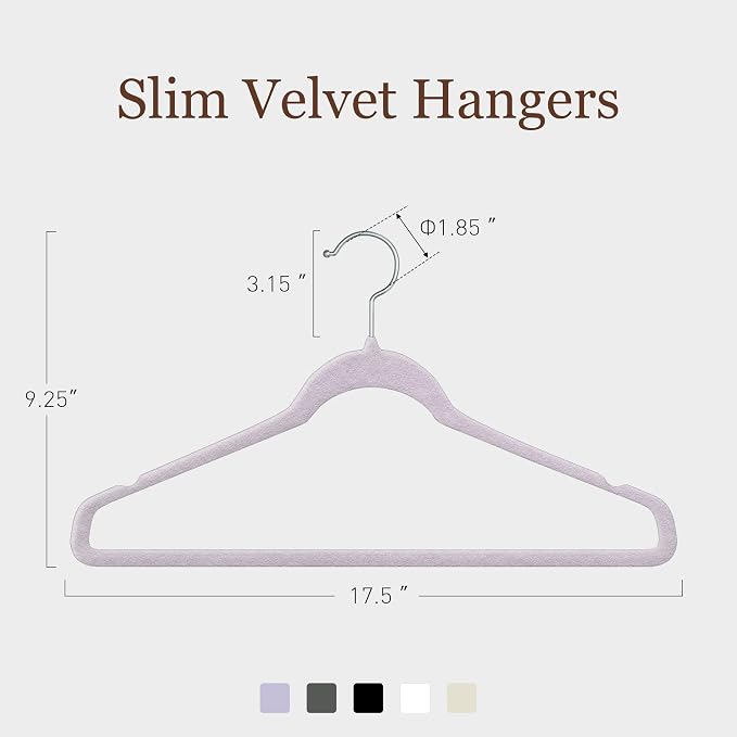 Velvet Hangers 100 Pack, 17.5 Inches Wide Large Size, Heavy Duty Non-Slip Slim Clothes Hangers for Pants, Coats, Skirts, Jeans, Sweaters and More, Nylon-Flocked, Light Purple