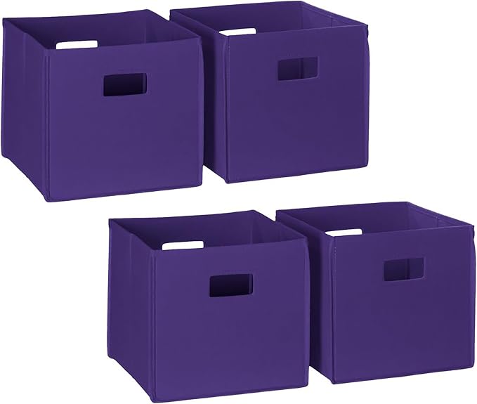 RiverRidge Folding Storage Bins with Handles Dark Purple Cube Storage Organizer for Closet, Bedroom & Playroom - Closet Organizers and Storage Set of 4