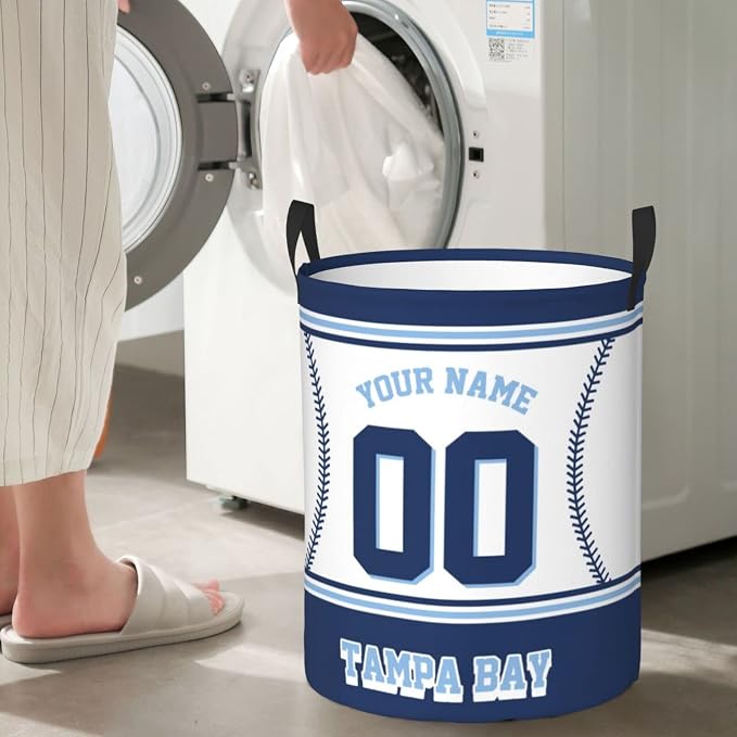 Custom Tampa Bay Laundry Hamper Personalized Laundry Basket Customized Name And Number Collapsible Storage Basket for Bedroom Bathroom Living Room Baseball Fan Gifts