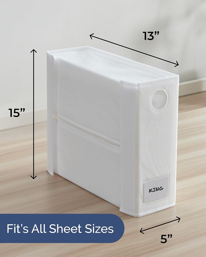 2 Pack Sheet Organizers - Foldable Storage Sheets Set Organizer for Linen Closet - King & Queen Size - Folder Keeper with Window XL - Blanket, Duvet & Pillowcases Dustproof Bedding Container - White