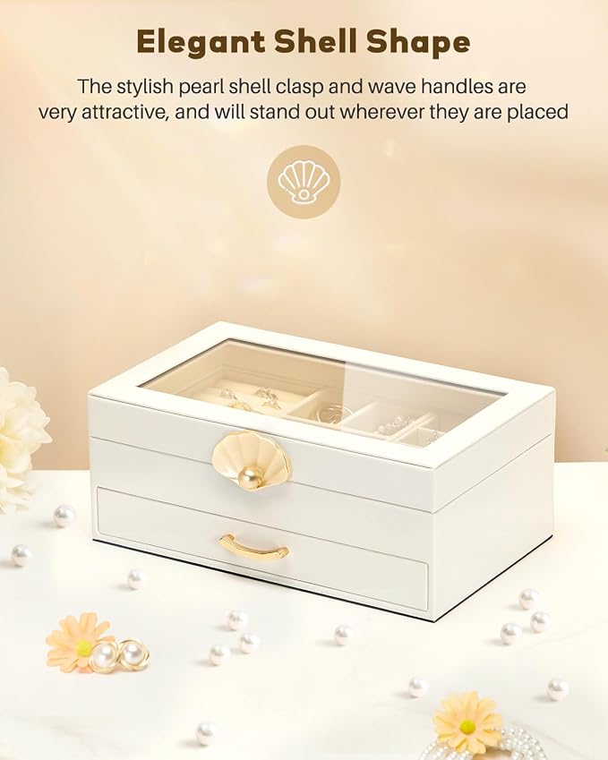 Enthralite Jewelry Box with 1 Drawers : Jewelry Display Organizer for Earrings Necklaces - Gift for Girls Women | White