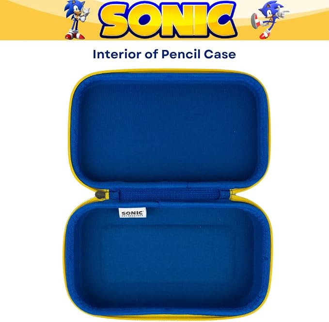 Innovative Designs Sonic the Hedgehog Pencil Case Set with Stickers and Gel Pens for Kids, Molded with Zip Closure, Blue