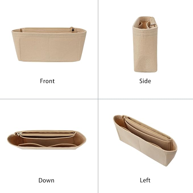Surblue Purse Organizer Insert for Handbags, Felt Bag Organizer with Zippers Handbag Shaper Pouch for Classic 19 Flap Bag, Marmont, Onthego,（Khaki, Slender S）