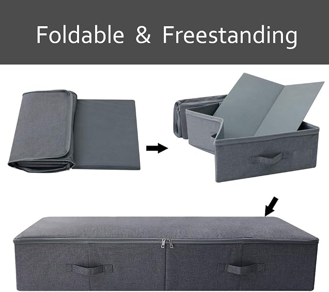 iwill CREATE PRO 39.4 inch（100cm） Longer Bedroom Underbed Storage Containers with Lid for Duvets, Blankets, Clothes, Shoes, Toys, Comforters, Wedding Dress Folding Rigid Organizer Bins, Black Gray
