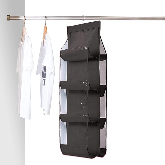 8 Pockets Hanging Purse Handbag Organizer Clear Hanging Shelf Bag Collection Storage (Black)
