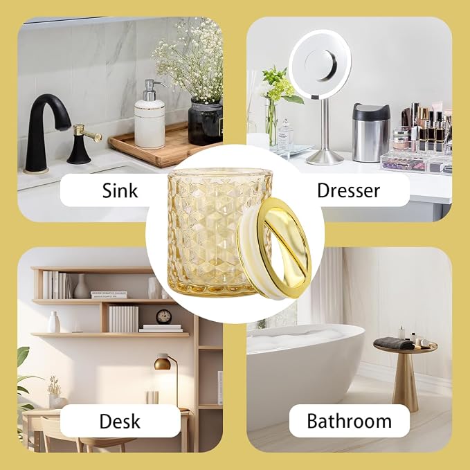 2pcs Amber Glass Toothbrush Holder, Bathroom Tumbler Cup and Toothpaste Holder Set, Gold Toothbrush Holders with Divider, Bathroom Tooth Brush Cup Organizer for Brushes,Toothpaste and Razor