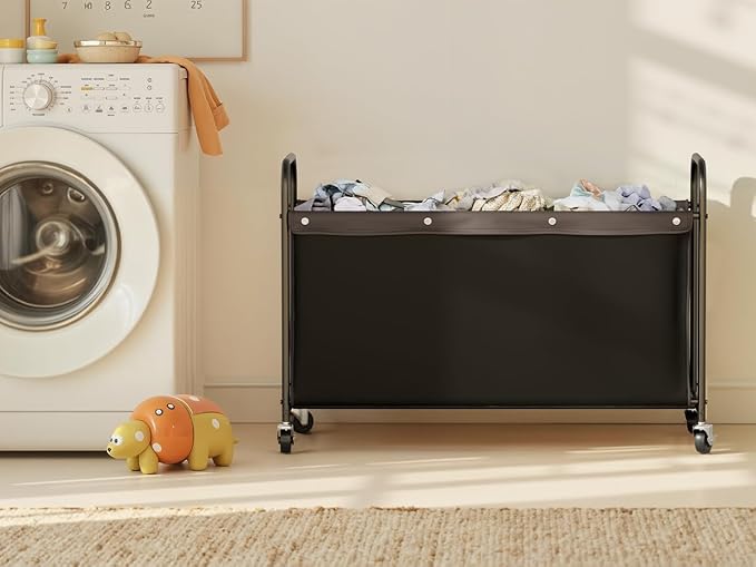 StorageWorks Toy Box with Wheels for Kids, 135L Large Toy Storage Chest and Organizer, 23" Metal Toybox with 360° Swivel Wheels for Bedroom, Kids Room, Stuffed Animal Storage, Black
