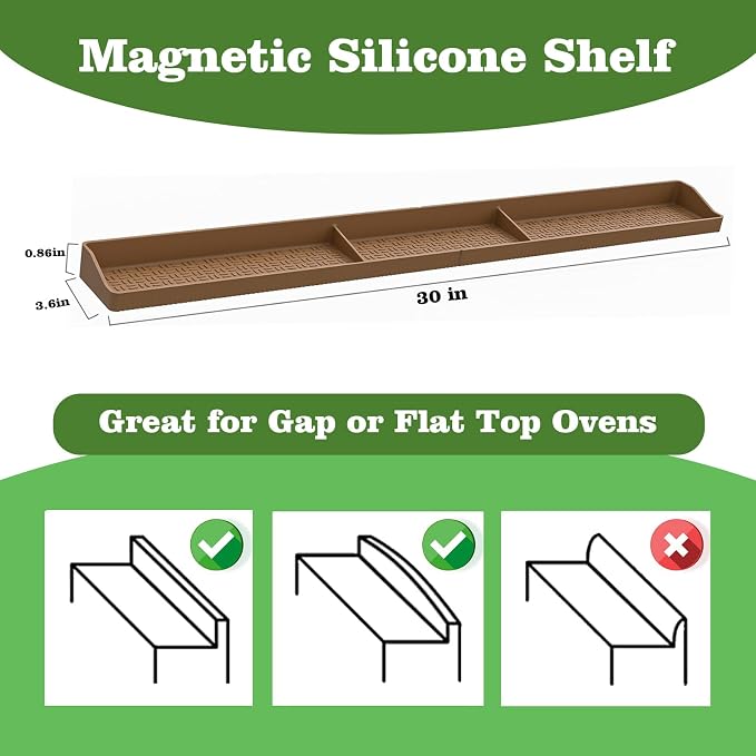 30 Inch Silicone Stove Top Shelf Magnetic for Kitchen, Strong Magnetic Heat Resistant Spice Rack Organizer for Over Stove Oven -(Bronze)