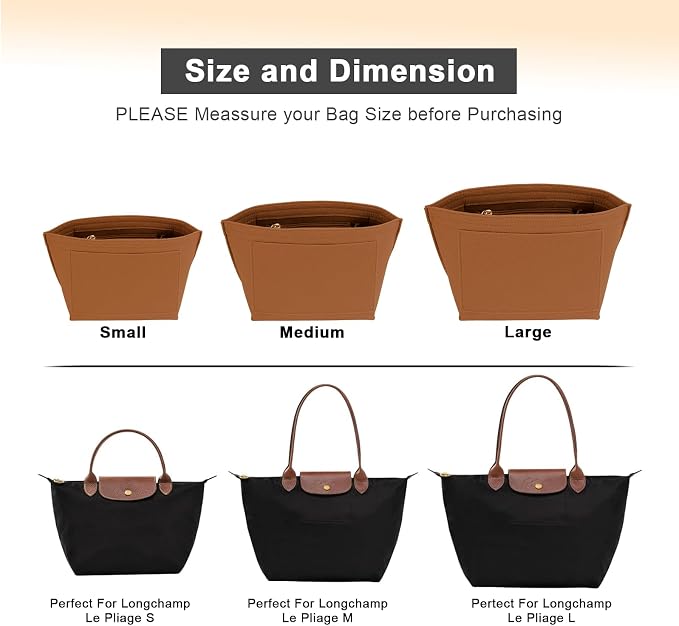 LOUKAYCCI Purse Organizer Insert for Le Pliage Medium Handbags Insert Organizer (Brown, Medium)