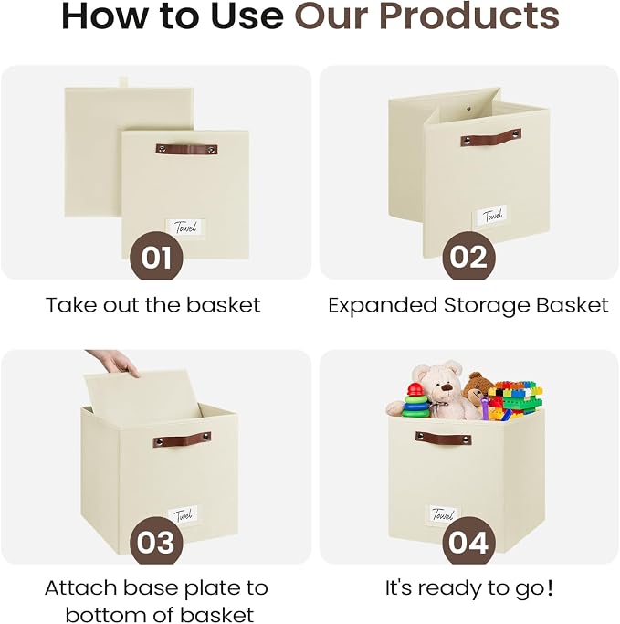 FinishingBo 6-Pack Storage Cubes with Handles & Label Holders Basket, Closet Cube Home Organizer Bins(Beige, 13 x 13 x 13 inch)