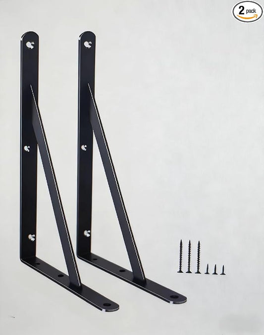2 Pack L11 x H 8" Black Heavy Duty Shelf Brackets with Screws Metal Shelf Brackets Shelf Support Angle Brackets for Shelves L Brackets Heavy Duty Floating Shelf