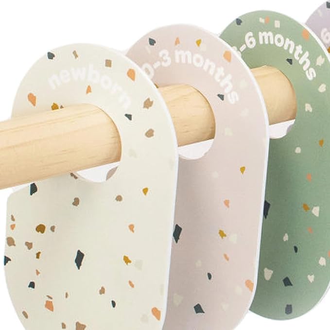 3 Sprouts Baby Closet Dividers, Newborn to 2T, Terrazzo, 8 Piece Set | Newborn to 2T sizing, 8-piece set, Double-sided size labels, Age labels, Nursery closet storage, Baby clothes organizer