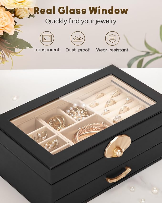 Enthralite Jewelry Box with 1 Drawers : Jewelry Display Organizer for Earrings Necklaces - Gift for Girls Women | Black