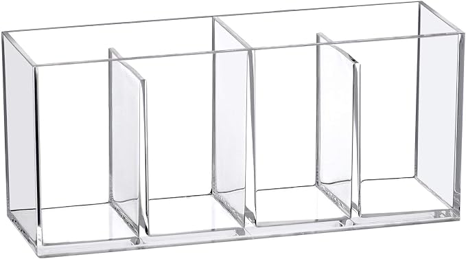 Amazing Abby - Glamour - Acrylic 4-Compartment Makeup Organizer, Transparent Plastic Makeup Brush Holder, Perfect Bathroom Vanity Storage Solution for Makeup Brushes, Eyebrow Pencils, and More