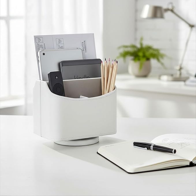 UnionBasic Rotating Desk Organizer, 360 Desk Spinning Caddy, Desktop TV Guide/Mail/Media/Remote Controller Holder Organizer,White