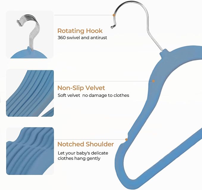 GoodtoU Kids Hangers Velvet 50 Pack 14" - Kids Felt Hangers Non Slip Toddler Hanger Childrens Hanger for Kid