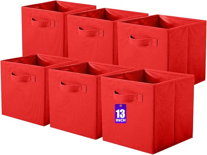 ShellKingdom Storage Bins, Foldable Fabric Storage Cube And Cloth Organizer | Storage Drawer For Closet And Toys, 13 X 13 X 13 INCH, 6 Pack (Red)