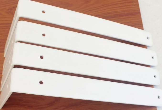 4 Pack - L 12" x H 8" x W1.5, 5mm Thick White L Shelf Bracket, Iron Shelf Brackets, Metal Shelf Brackets, Floating Shelf, Shelf Supports with Screws