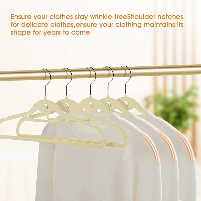 Velvet Clothing Hangers Slim Stackable Non-Slip Beige Suit Hanger Space Saving Clothes Hanger Heavy Duty Adult Hangers with 360°Swivel Hook Pack of 20
