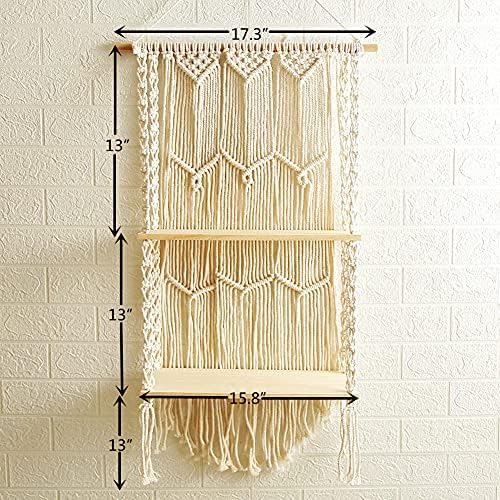 Macrame Wall Hanging Shelf - Boho Indoor Hanging Shelves for Wall - Decorative Bohemian Floating Plants Room Storage She