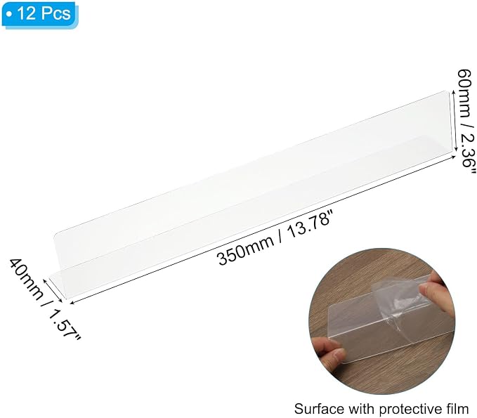 PATIKIL 12 Pack Shelf Dividers for Closet Organization, 13.8x1.57x2.4 Acrylic Closets Separator Kitchen Cabinet Shelves Under Bed Blocker for Bedroom Kitchen Office, Clear