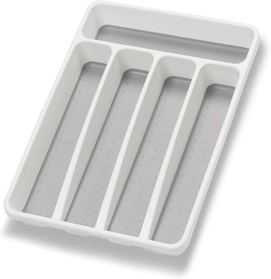Loyareal Silverware Organizer Utenisl Organizer Holder Kitchen Drawer Organizer Plastic Silverware Tray for Drawer Flatware Organizer 5 Compartment White