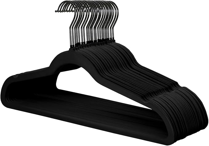 ManGotree Black Velvet Coat Hangers with 360° Swivel Black Hook, Non-Slip Felt Suit Hangers, Slim Space Saving Clothes Hanger for Jacket, Sweater, Shirt, Dress, Pants (22 Pack)