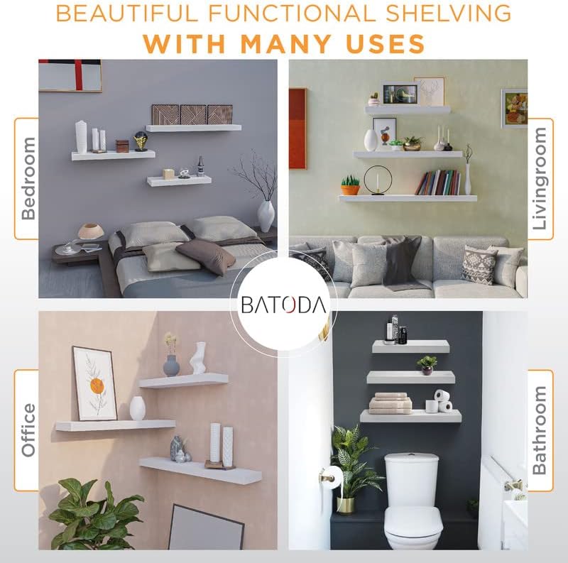 BATODA - 6" Floating Shelf Bracket Heavy Duty (8 pcs)-Solid Steel Blind Shelf Supports - Hidden Brackets for Floating Wo