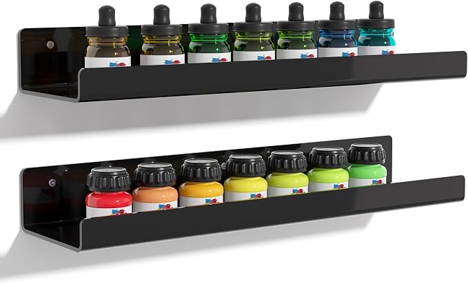 upsimples 2 Pcs 15" Acrylic Shelves for Wall Organize and Display, Black | Cute Floating Shelf for Perfume, Skincare, Nail Polish, Wall Organizer for Bedroom, Living Room, Playroom, Room Décor