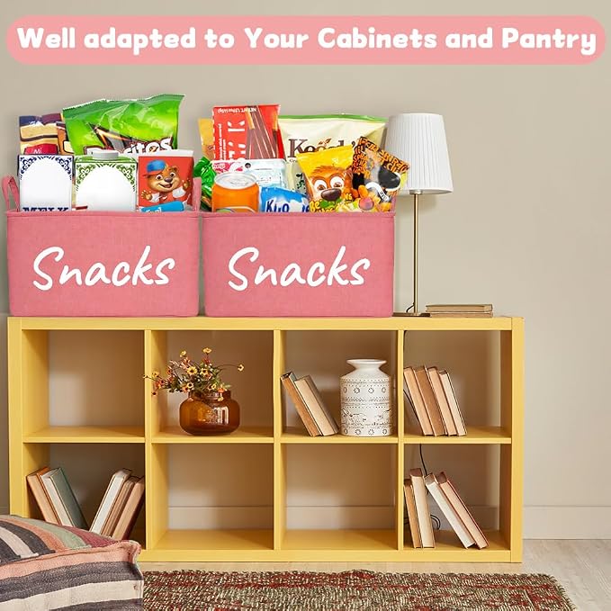 Snack Organizer Basket for Home Office: Snack Bin for Pantry (Pink)