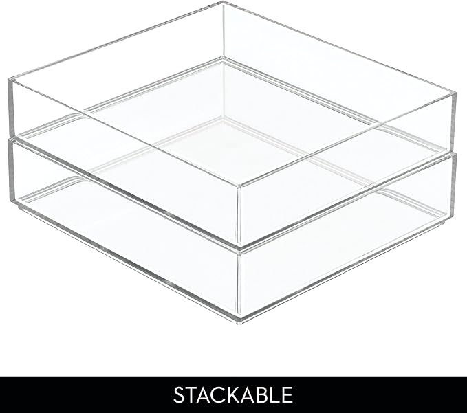 iDesign Plastic Makeup Drawer Organizer Tray, Set of 2, Clear | Vanity Organizer, Desk Drawer Organizer