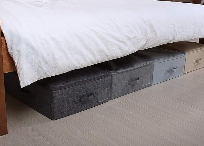 iwill CREATE PRO Folding Washable Dustproof Under bed Storage Bins with Lids, Underbed Storage Containers for Closet, Wardrobe Clothes, Blanket, Duvets, Sweaters Organizer, Dark Gray, Pack of 3