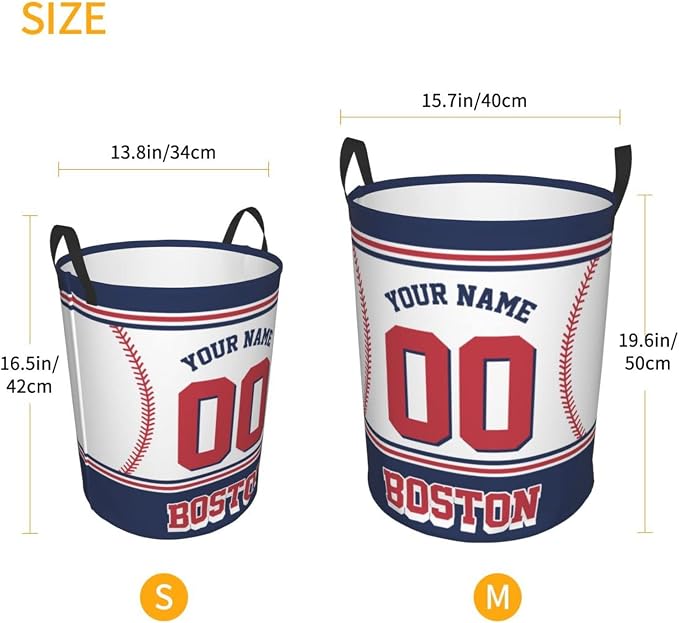Custom Boston Laundry Hamper Personalized Laundry Basket Customized Name And Number Collapsible Storage Basket for Bedroom Bathroom Living Room Baseball Fan Gifts