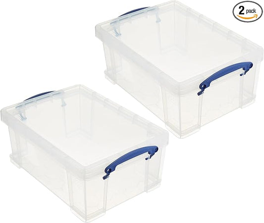 Really Useful Box 9 Liter Plastic Storage Bins with Lids and Clip Lock Handles for Home or Office Organization and Storage (2 Pack)
