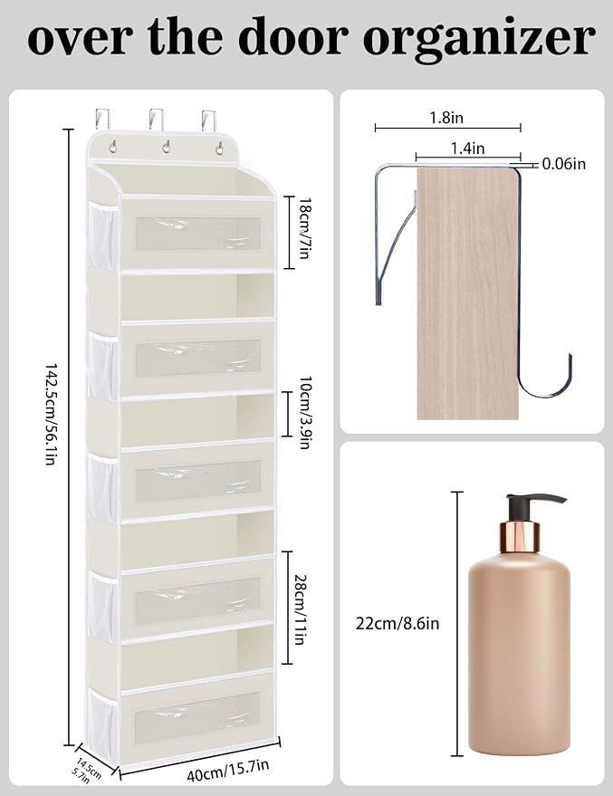 KYEVIS Over The Door Organizer, 5 Shelves Closet Door Hanging Organizer with 10 Mesh Pockets, Nursery Closet Organizer, Baby Essentials, Dorm Room Essentials for Girls