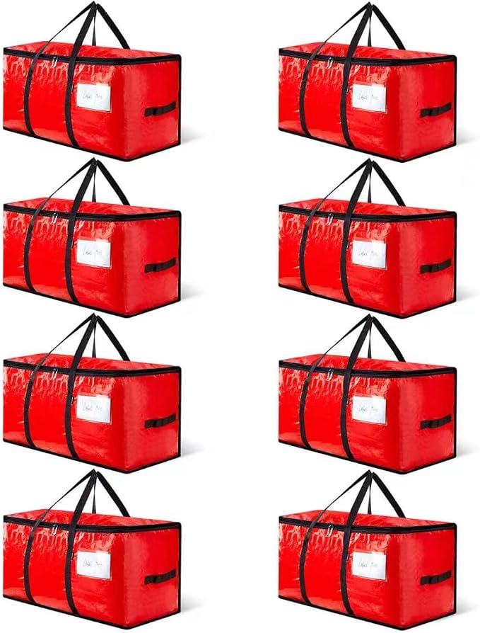 CONGREGATE 8-Pack Heavy Duty Red Moving Bags with Zippers and Handles, Heavy Duty Storage Handbags for Space Saving, Made of PE, 97 Liters/25.6 Gallons (28.7 Inch x 13.7 Inch x 15 Inch)