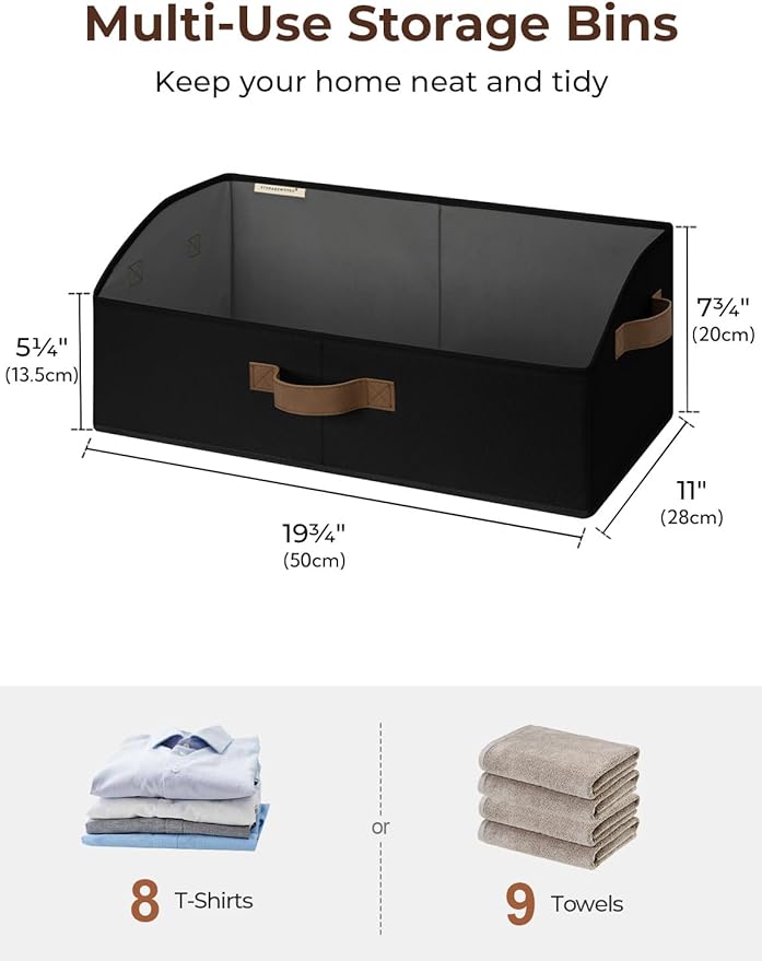 StorageWorks Closet Storage Bins, Trapezoid Black Closet Organizer, Closet Shelves Organizer, Foldable Organizing Baskets, Large, Black, 3-Pack
