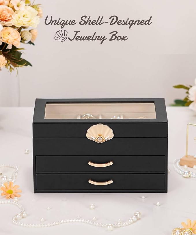 Enthralite Jewelry Box with 2 Drawers : Jewelry Display Organizer for Earrings Necklaces - Gift for Girls Women | Black