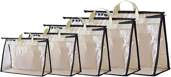 Gcroet Handbag Storage, Handbag Organizer Dust Cover Bag Transparent Anti-dust Purse Storage Bag for Hanging Closet with Zipper and Handle Space-Saving Storage Bag(5 Pack)