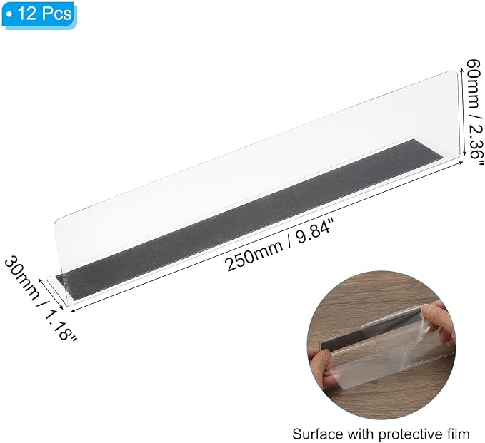 PATIKIL 12 Pack Shelf Dividers for Closet Organization, 9.8x1.18x2.4 Acrylic Magnetic Closets Separator Kitchen Cabinet Shelves Under Bed Blocker for Bedroom Kitchen Office, Clear