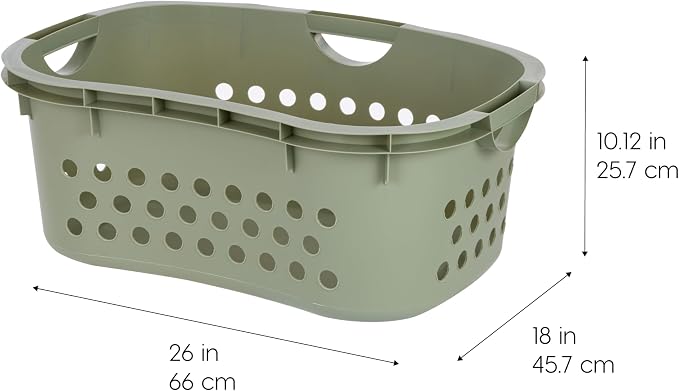 IRIS USA 51L Plastic Hip Hold Laundry Basket with Built-In Comfort Carry Handles 4-Pack, 1.5 Bushel, Clothes Hamper, Laundry Hamper, Ventilation Holes, for Closet Dorm Laundry Room Bedroom, Sage Green