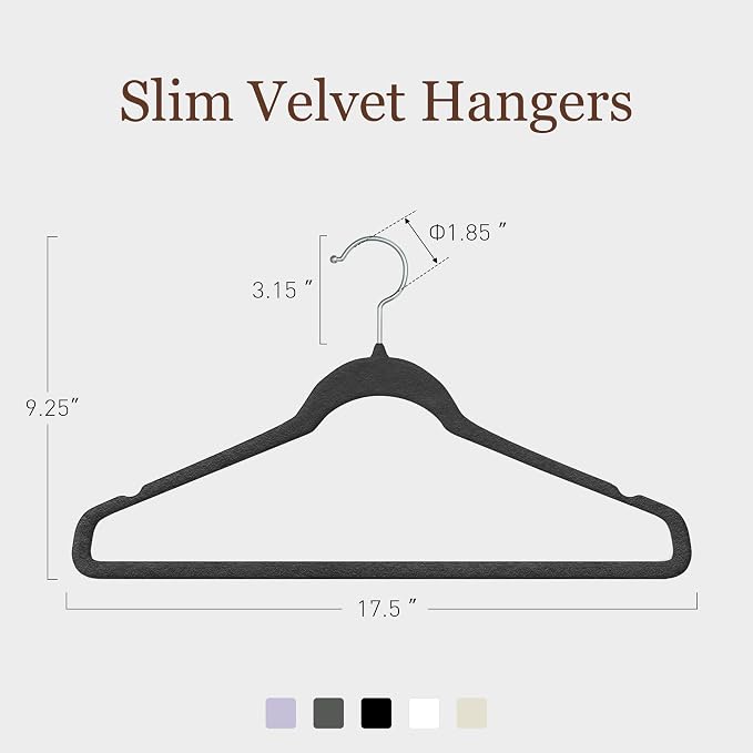 Velvet Hangers 50 Pack, 17.5 Inches Wide Large Size, Heavy Duty Non-Slip Slim Clothes Hangers for Pants, Coats, Skirts, Jeans, Sweaters and More, Nylon-Flocked, Black