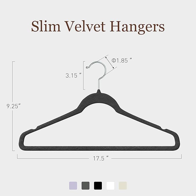 Velvet Hangers 100 Pack, 17.5 Inches Wide Large Size, Heavy Duty Non-Slip Slim Clothes Hangers for Pants, Coats, Skirts, Jeans, Sweaters and More, Nylon-Flocked, Black