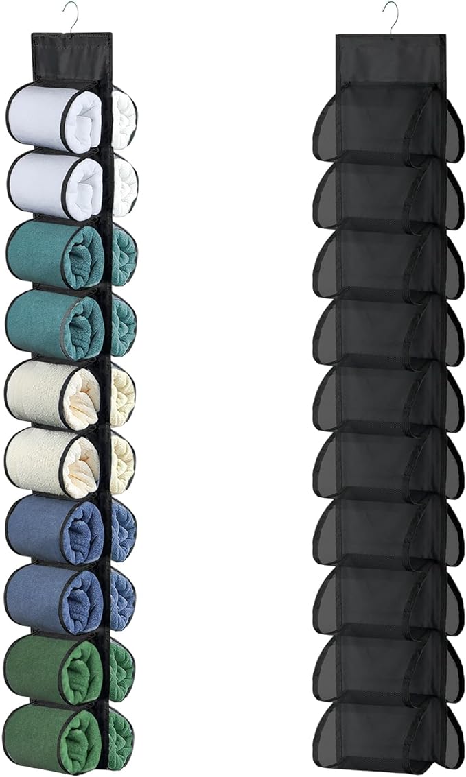 20-Pocket Hanging Legging Organizer for Closet Storage (Black) | Hang on closet rod, behind door, leggings, jeans, scarves neatly. Space-saving design for bedroom, dorm