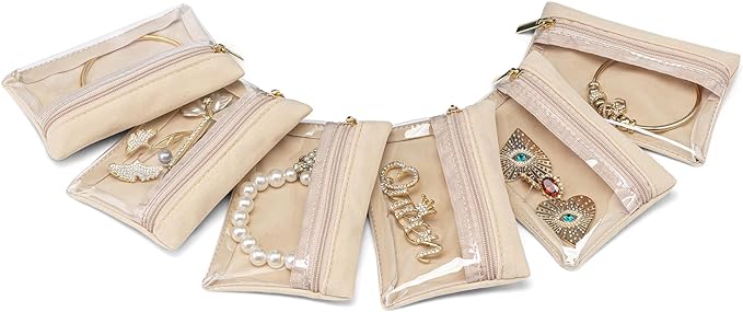 VLANDO Jewelry Travel Case,Travel Jewelry Organizer with Clear Velvet Jewelry Bags Zipper Pouch for Women Girl Gift 6Pcs