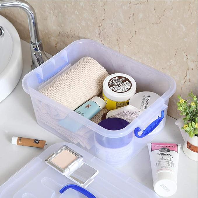 Morcte 8 L Clear Latching Box, Plastic Storage Bin with Handle, 2-Pack